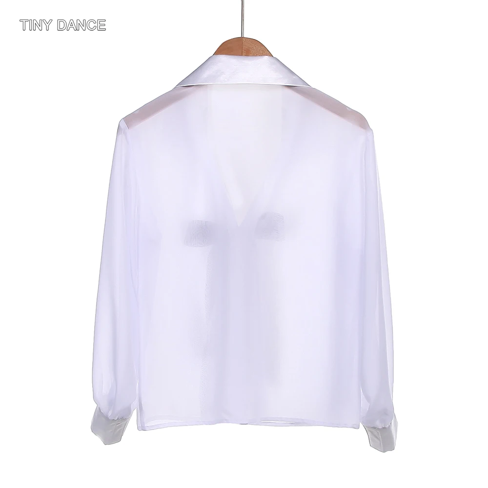 남성용 흰색 발레 댄스 셔츠, 검정색 리본 퍼포먼스 의상 상의, 앞면 리본 디자인 발레 공연복 26015