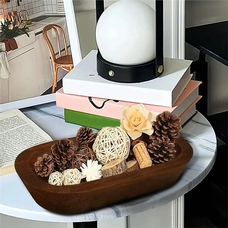 DTA4-Dough Bowl 4 Pack For Candle 9.5 X 5.5 Inch,Wooden Bowl Decorations, Paulownia Wood, Rustic Vintage Style