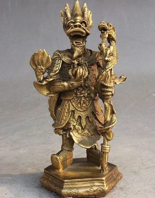 

6" Folk China Fengshui Brass Stand Dragon King Lord Rain God Long Wang Statue