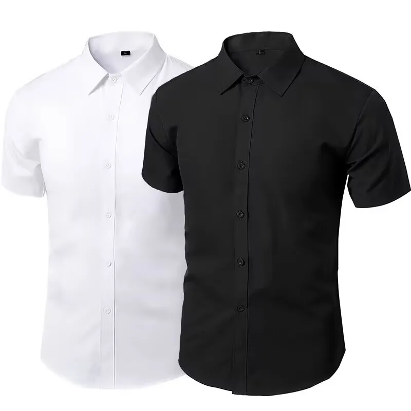 Men\'s short-sleeved shirt business casual solid color non-ironing high-quality slim-fit spring and summer formal work clothes