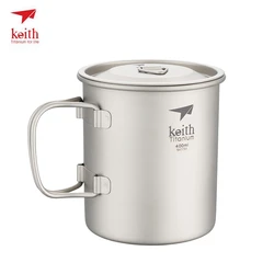 Keith Titanium Cup Titanium Water Mugs Folding Handle Single Wall Cup Outdoor Camping Travel Hiking Cups With Lid 220ml-900ml