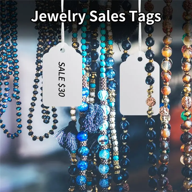 AEF7-علامات الأسعار البيضاء مع سلسلة - 1000 قطعة من علامات السلسلة المسبقة للتسعير، علامات تعليق الورق، علامات البضائع