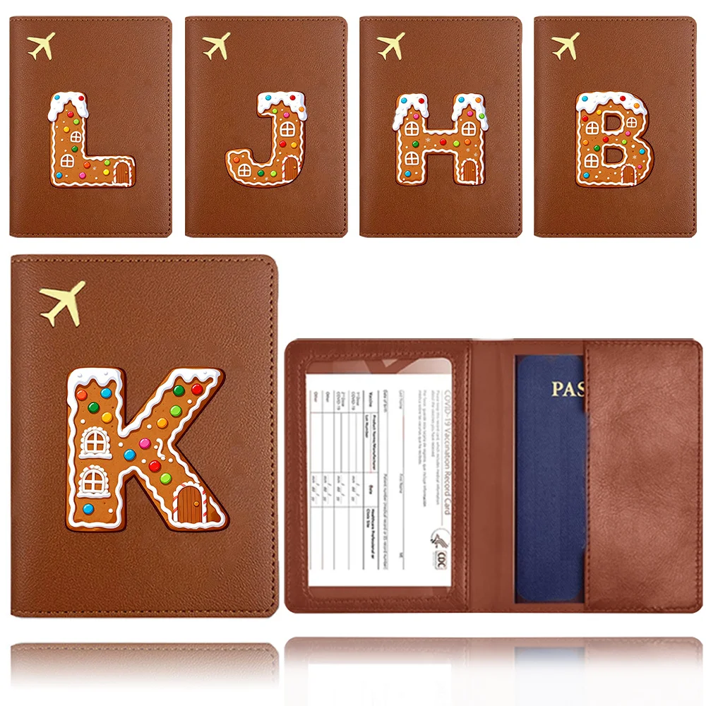 

Passport Holder Organizer Folding PU Protective Card Case Id Document Wallet Christmas Gifts Gingerbread House Pattern