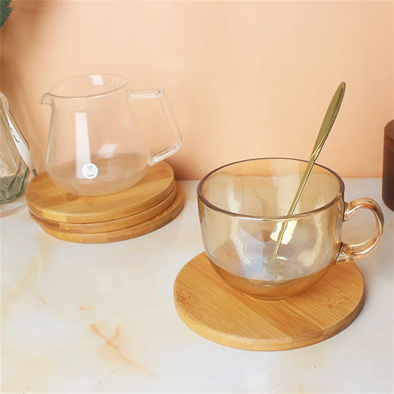 15cm/5.9inch Diameter Round Coaster Placemats Bamboo Tray  Tea Coffee Cup Pad Bamboo Wood Plate Heat Resistant Tableware Mug Mat