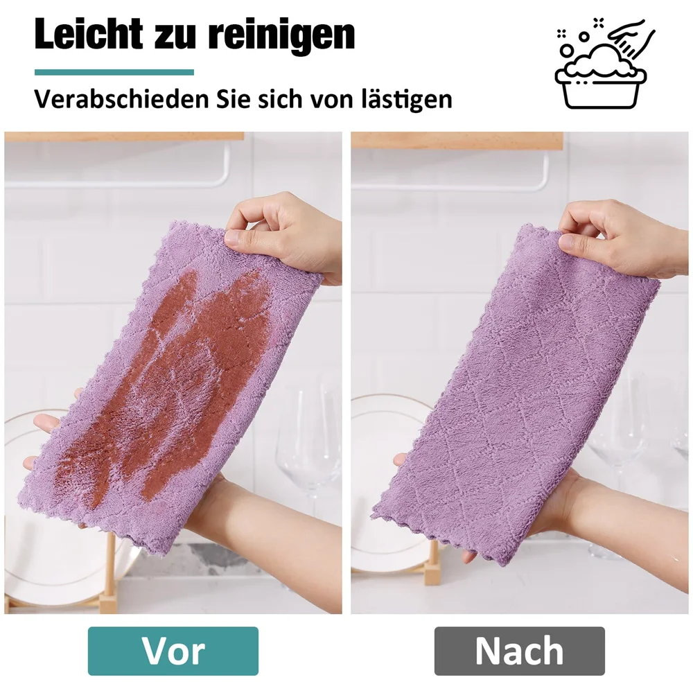 Kitinjoy Microfiber Towel Absorbent Kitchen Cloth Washable Kitchen Cleaning Cloth Soft Lint Free Dish Cloth Household Wash Towel