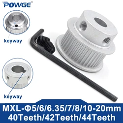 POWGE Trapezoidal 40 42 44 teeth MXL Timing Pulley Bore 5/6/6.35/7/8/10/12/14/15/16/19/20mm for belt width 6/10/15mm 40T 42T 44T