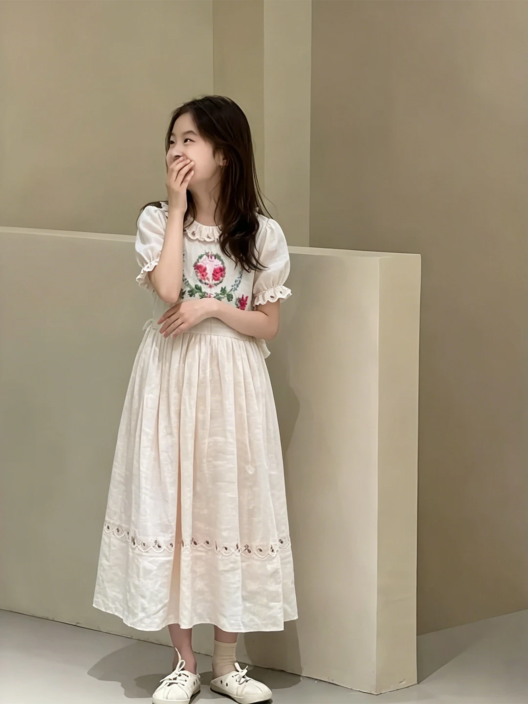 

Cute Floral Short Sleeve Princess Dress for Girls Children's Summer Fashionable Clothing Casual Waist Other Fabric Daily Use