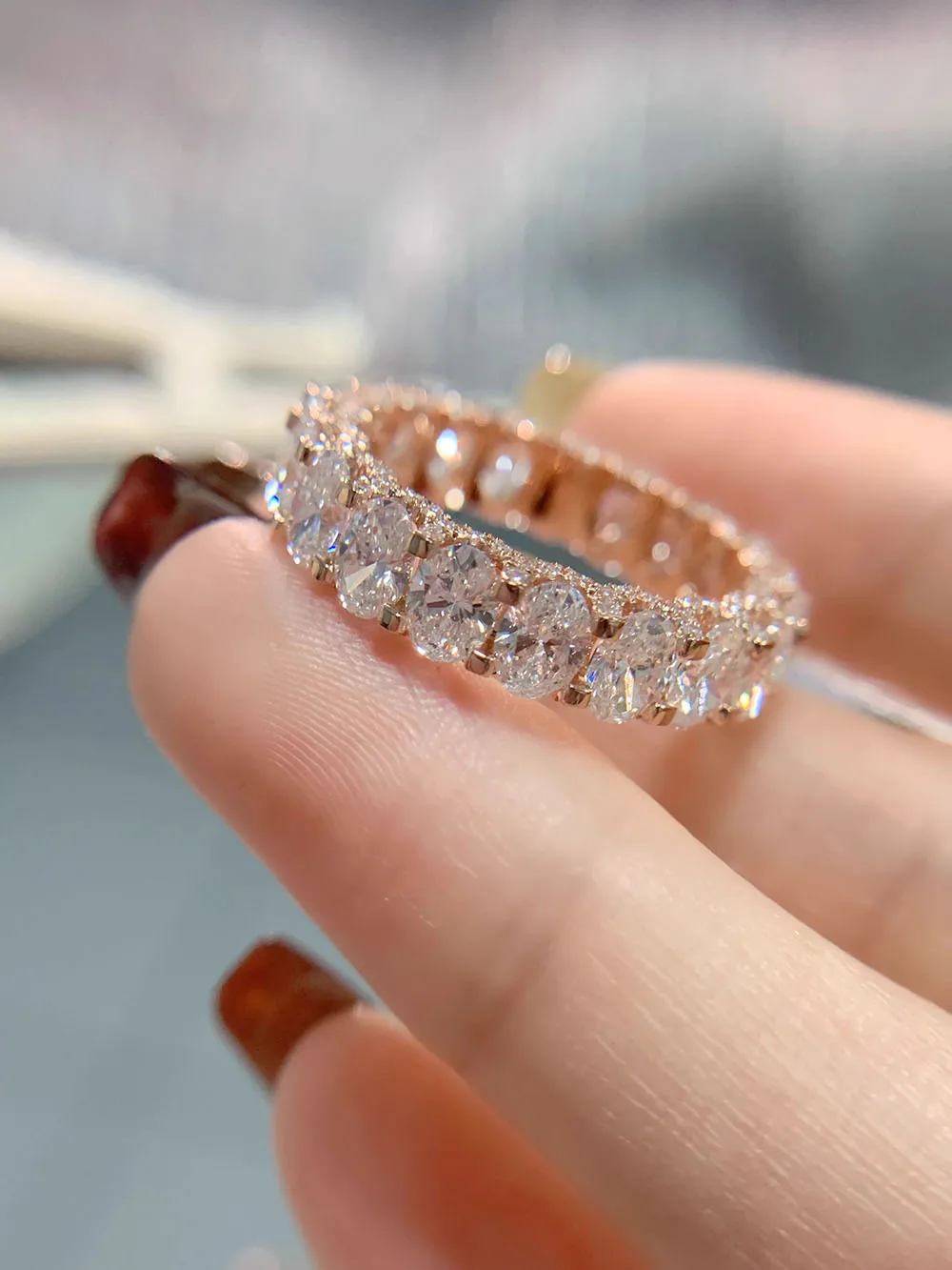 فرقة الخلود الدائري    خاتم ألماس من Lab Grown Solid14K من الذهب الوردي البيضاوي القطع الماسي CVD HPHT DEF VS كل 0.2 قيراط -0.5 قيراط #3