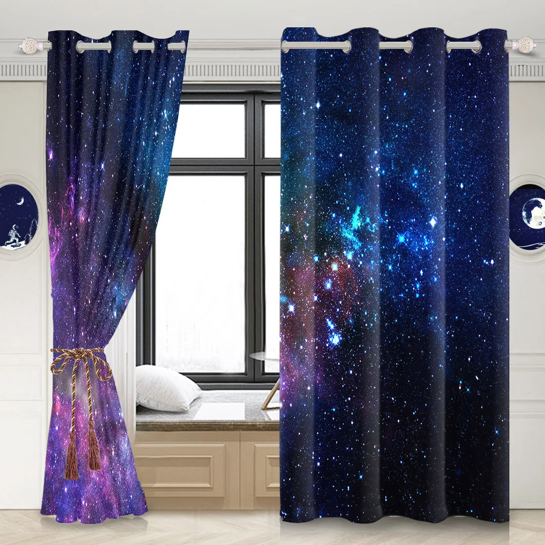 Cosmic Galaxy Planets Window Curtain Night Sky Stars Children Bedroom Curtain Room Decoration Darkening Thermal Insulated Drapes