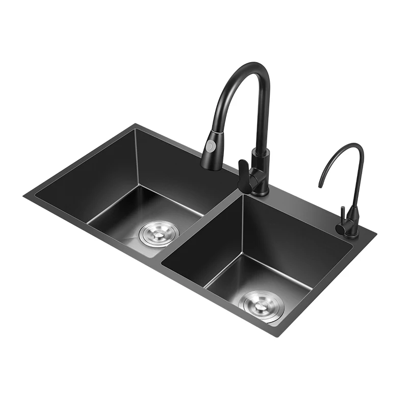 

Nano household black 304 strainer stainless steel three-hole undermount kitchen basin sink