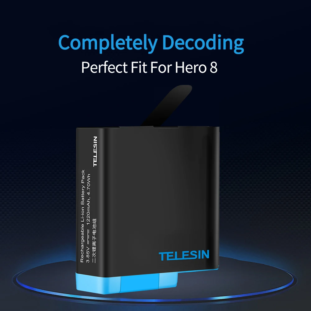 TELESIN-Bateria para GoPro Hero 5, 6, 7, 8, 1750 mAh, 3 maneiras, caixa do carregador rápido, armazenamento de cartões TF, acessórios Hero 9