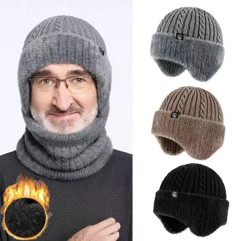 

Зимняя вязаная шапка с плюшевой подкладкой и ушками в виде оленя, термоэкстремальная холодная шапка для унисекс, толстая флисовая подкладка, ветрозащитная лыжная снежная шапка