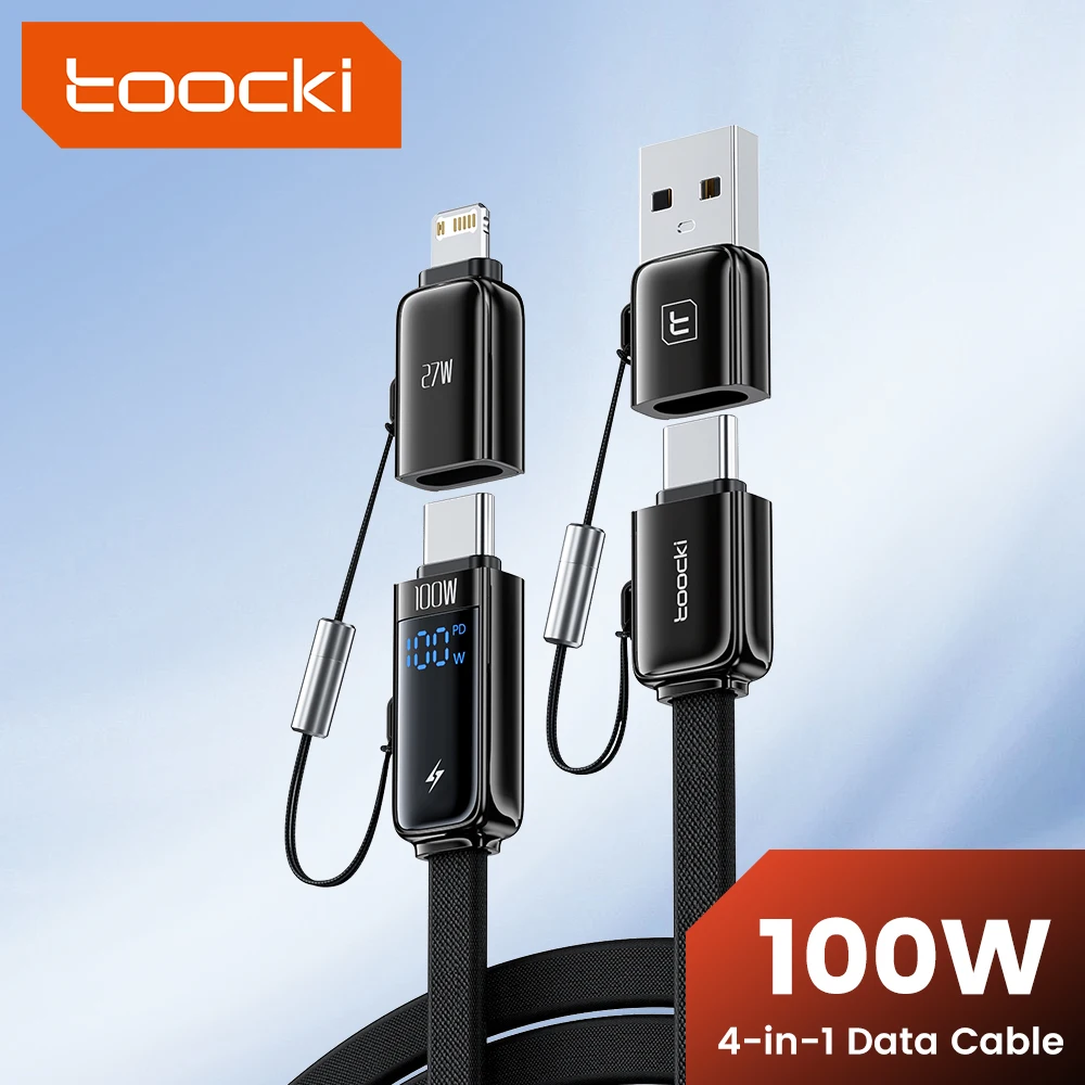

Toocki X96 4 в 1 USB Type C к USB C Lightning Кабель Цифровой дисплей PD 100 Вт QC4.0 PPS Быстрая зарядка Съемный адаптер OTG