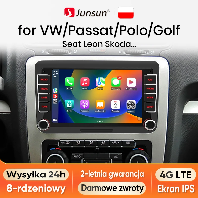 Junsun Android 13 Radio Autoradio For VW Volkswagen Seat Leon Passat B6 Multimedia for Apple Carplay GPS Navigation RDS Poland