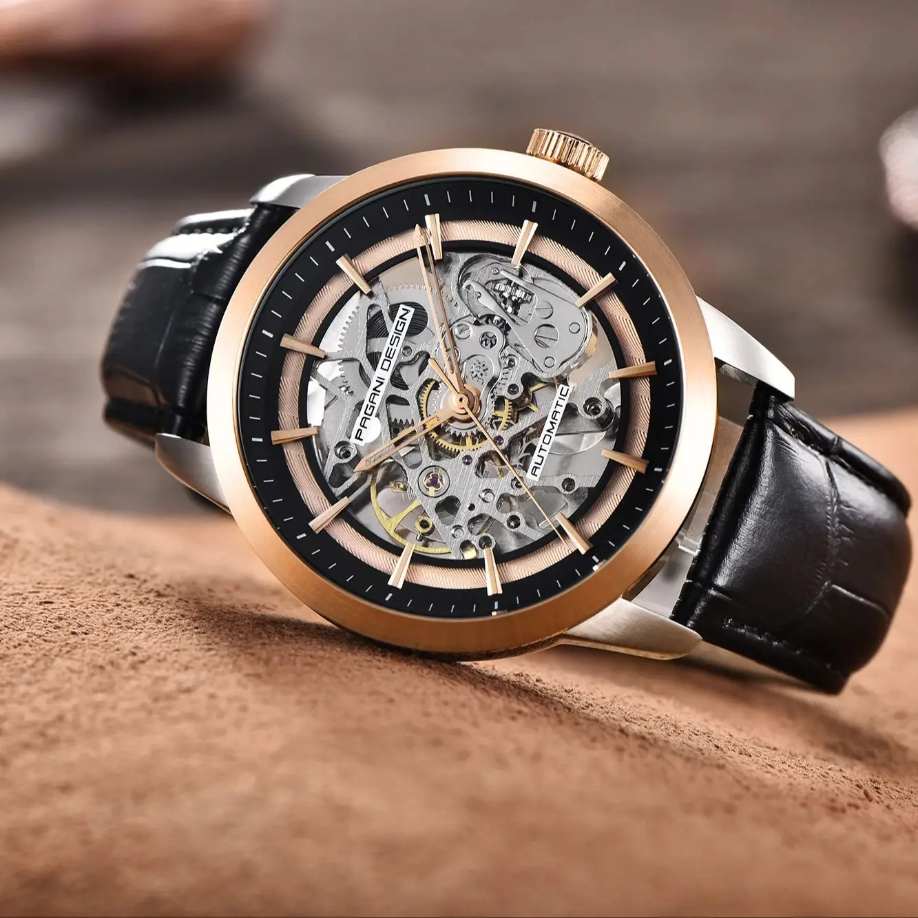 Pagani Design PD-1638 Men's Automatic Mechanical Watch Luminous High-Strength Mineral Glass Waterproof Sports Wristwatch Hollow view 3