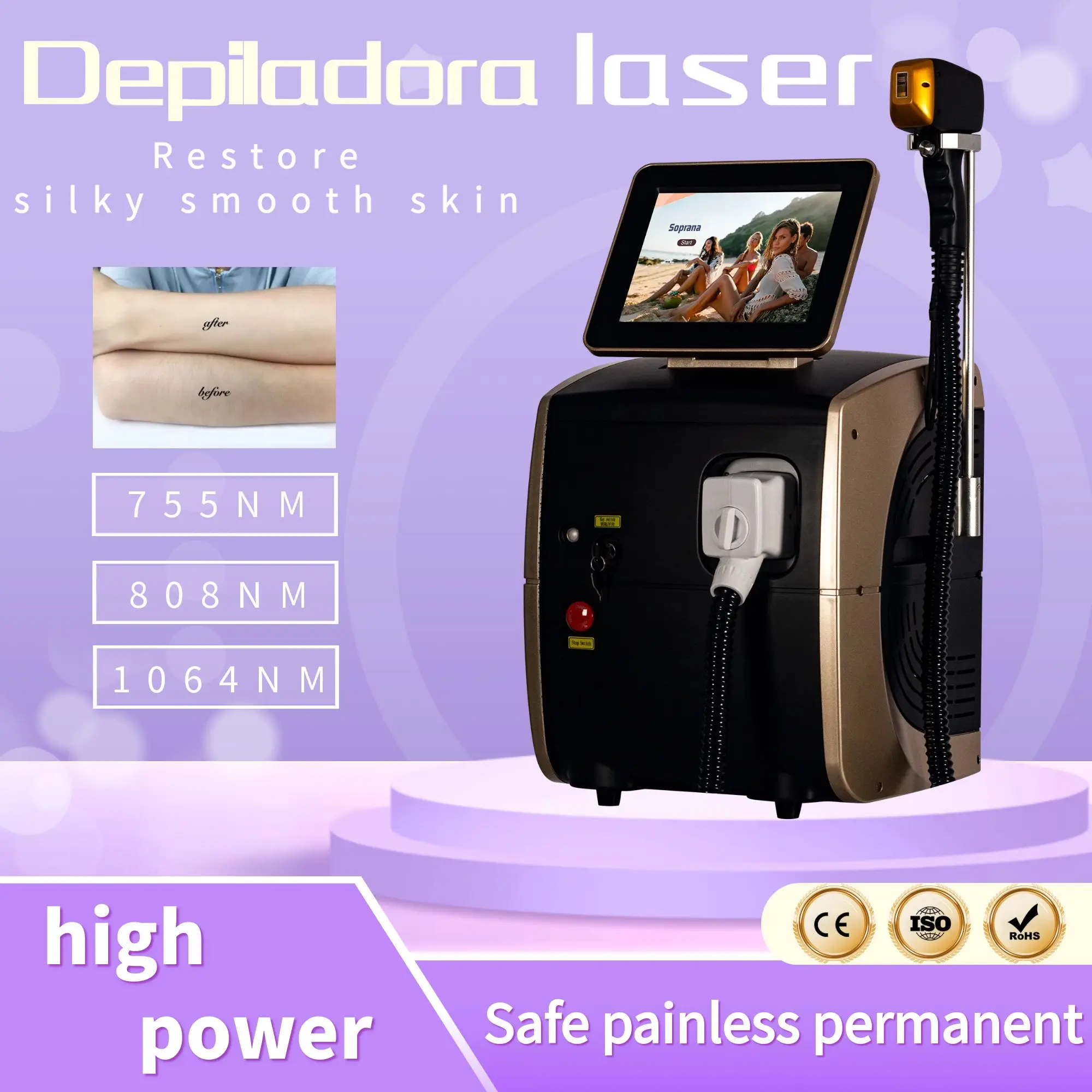 Portable Machine With Ultra-high Power Professional Diode Laser 3-Wavelength Hair Removal Device Restore silky smooth skin