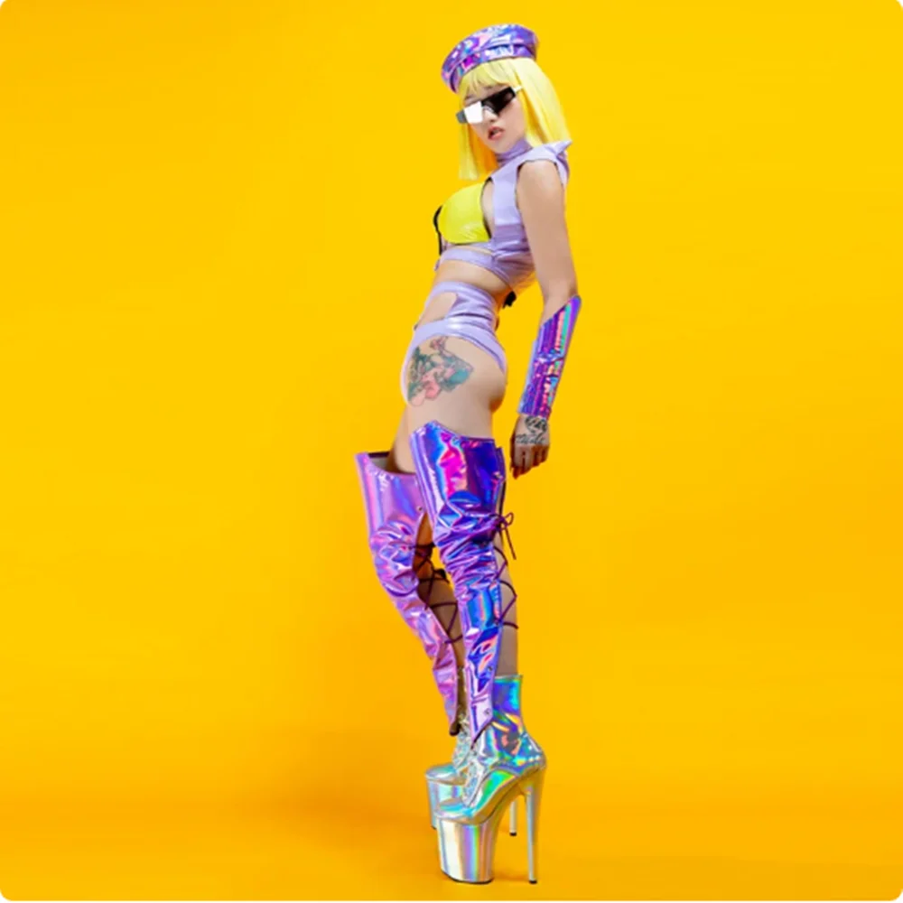 Erwachsene Jazz Dancewear Rave Festival Outfit Nachtclub Sexy Pu Leder Gogo Tanzen Kleidung Mädchen Gruppe Tänzerin Bühne Kostüm