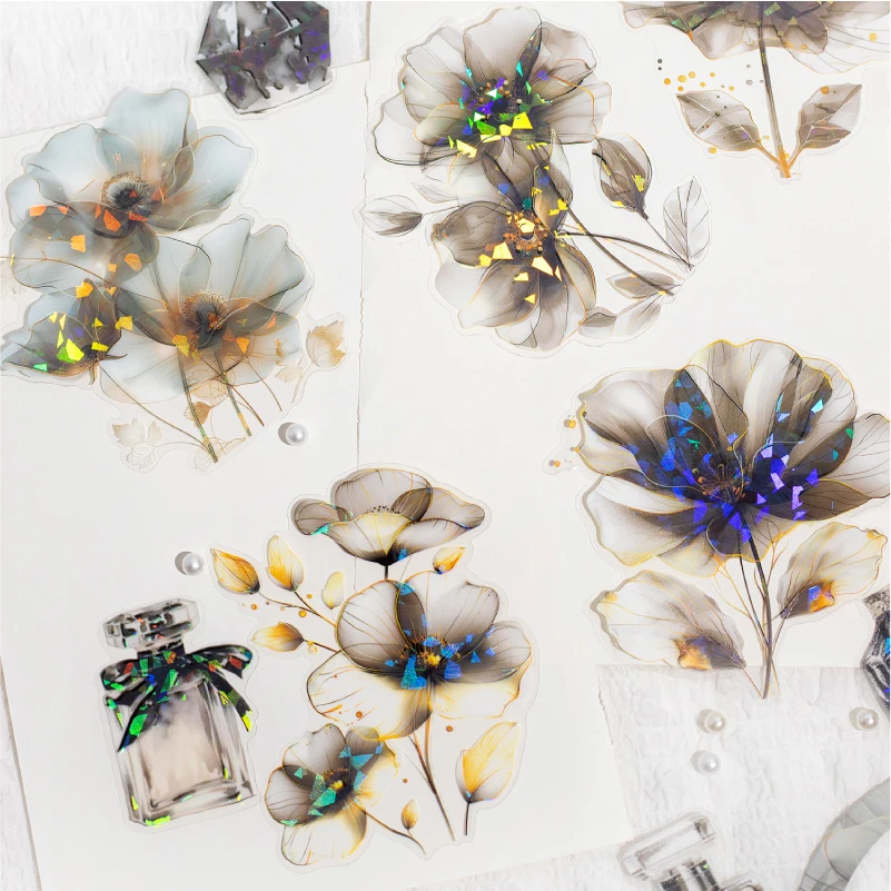 Yoofun 10pcs/lot Crystal Flower Transparent PET Sticker Set Plants Floral Collection Waterproof Sticker for Planner Card Diy