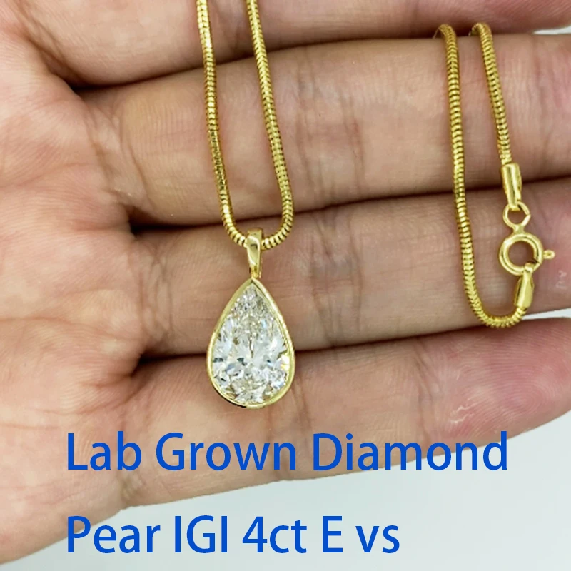 18-karatowe żółte złoto 1ct do 4ct CVD HPHT Lab Grown Diamond Pear Naszyjnik 18inch z litego złota Naszyjnik ślubny dla kobiety