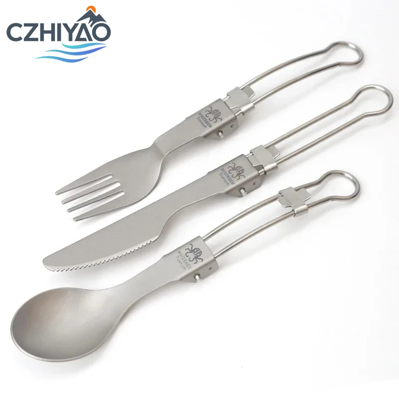 

CZHIYAO 3pcs Outdoor Pure Titanium Knife Fork spoon Set Essential Equipment Easy to Carry for Picnic and Hiking Enthusiasts