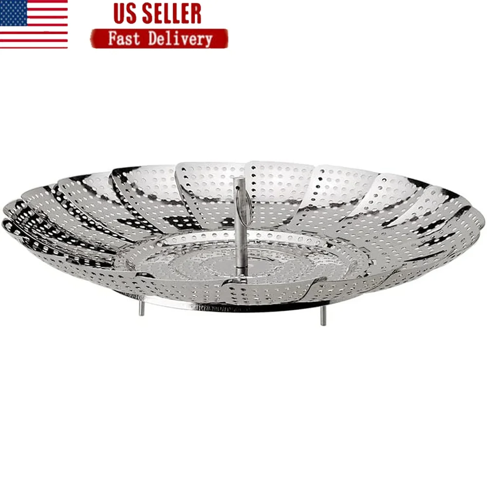 Cesta de vapor de aço inoxidável ajustável, 11 polegadas, design dobrável, versátil, pernas elevadas, vapor perfeito