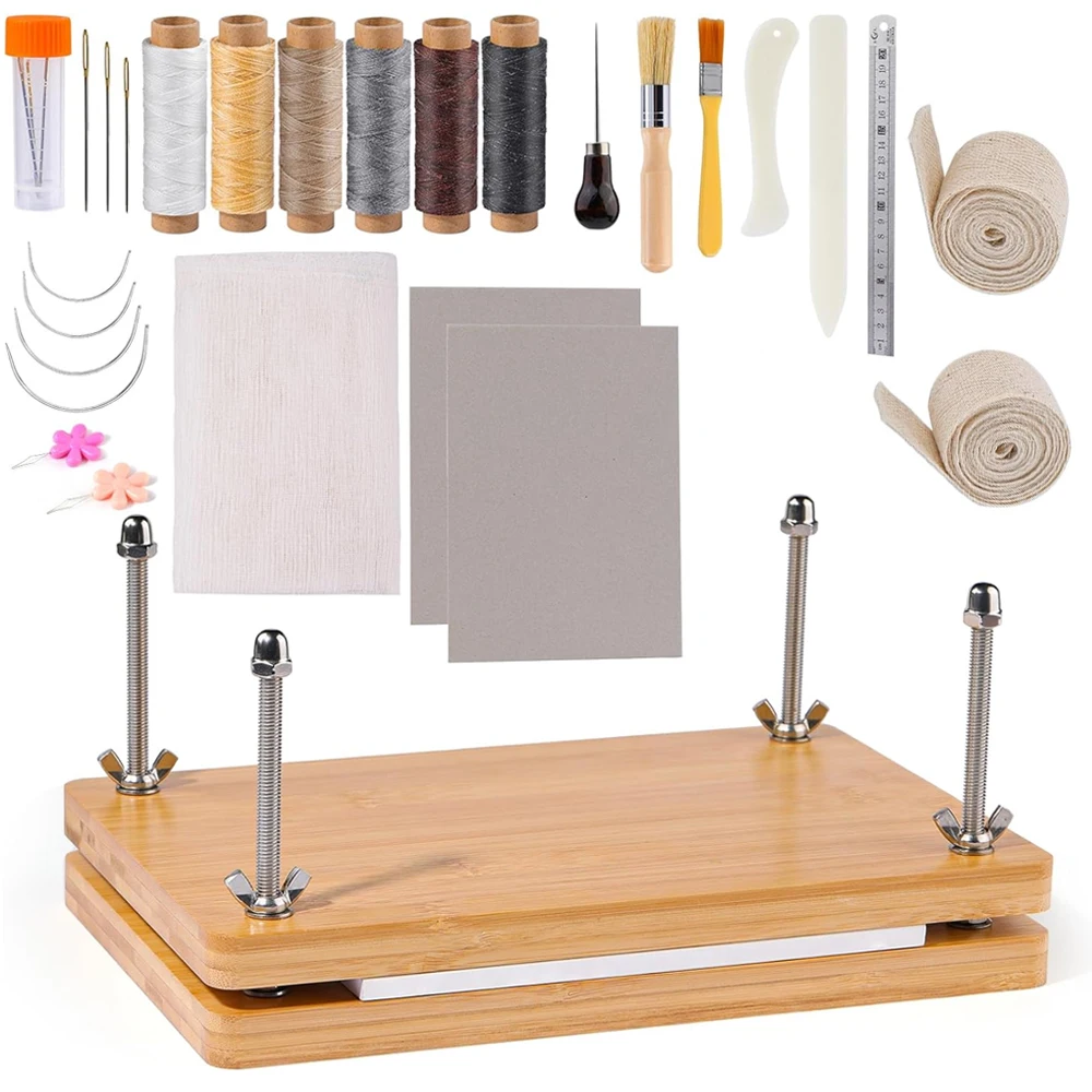 

LMDZ Bookbinding Supplies with Wooden Binding Press Books Cover Books Board Bone Folder Awl Binding Strap for DIY