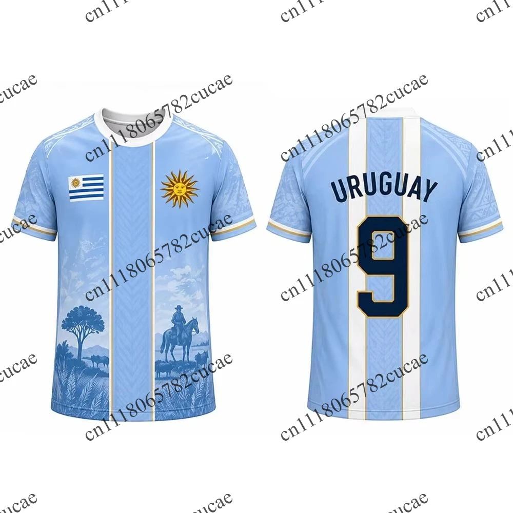 Men's breathable polo shirt, featuring the Uruguay flag and number 9 print, perfect for fans