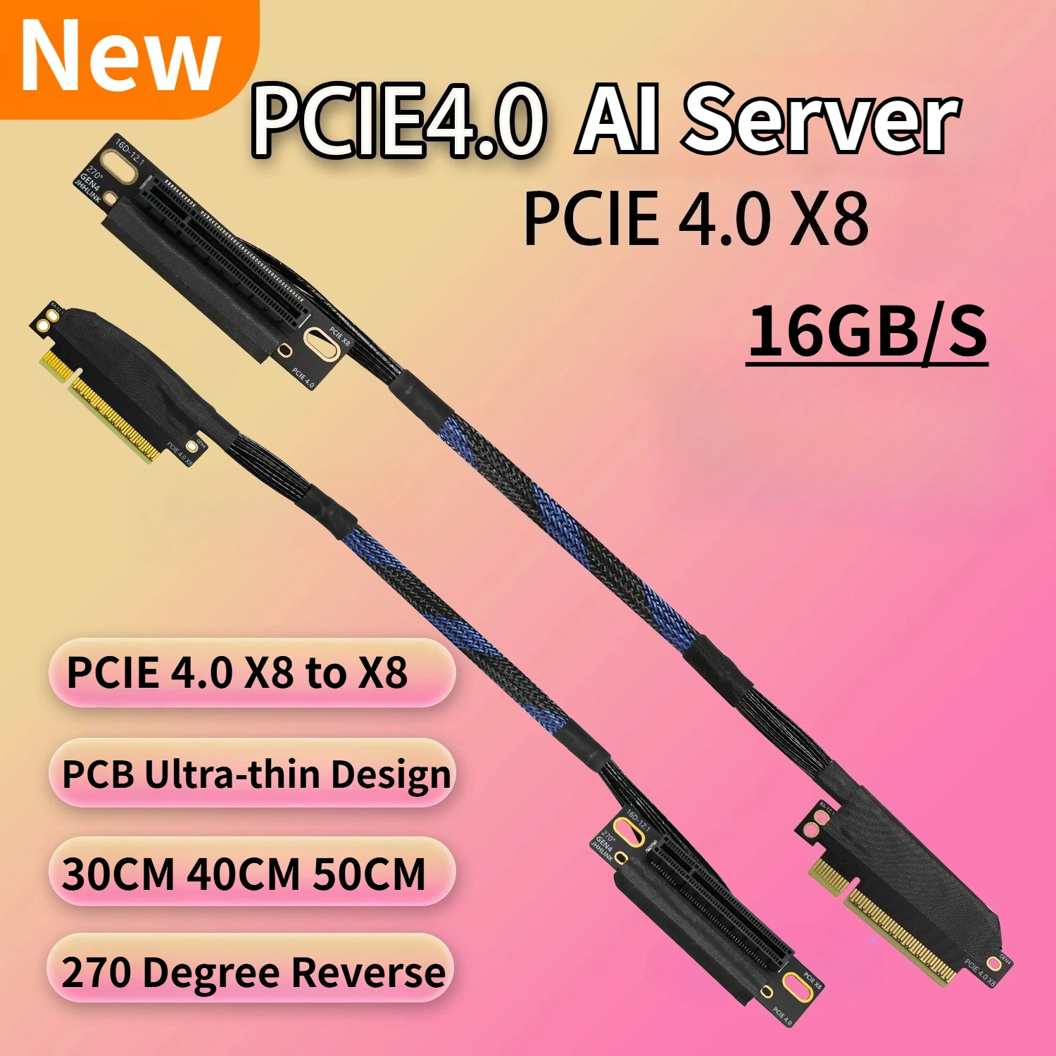 

PCIe 4.0 X8 to X8 Braided Mesh Bending Riser Cable GEN4 for GPU Ai Server Smart Installation High Density Full Connecting Wiring