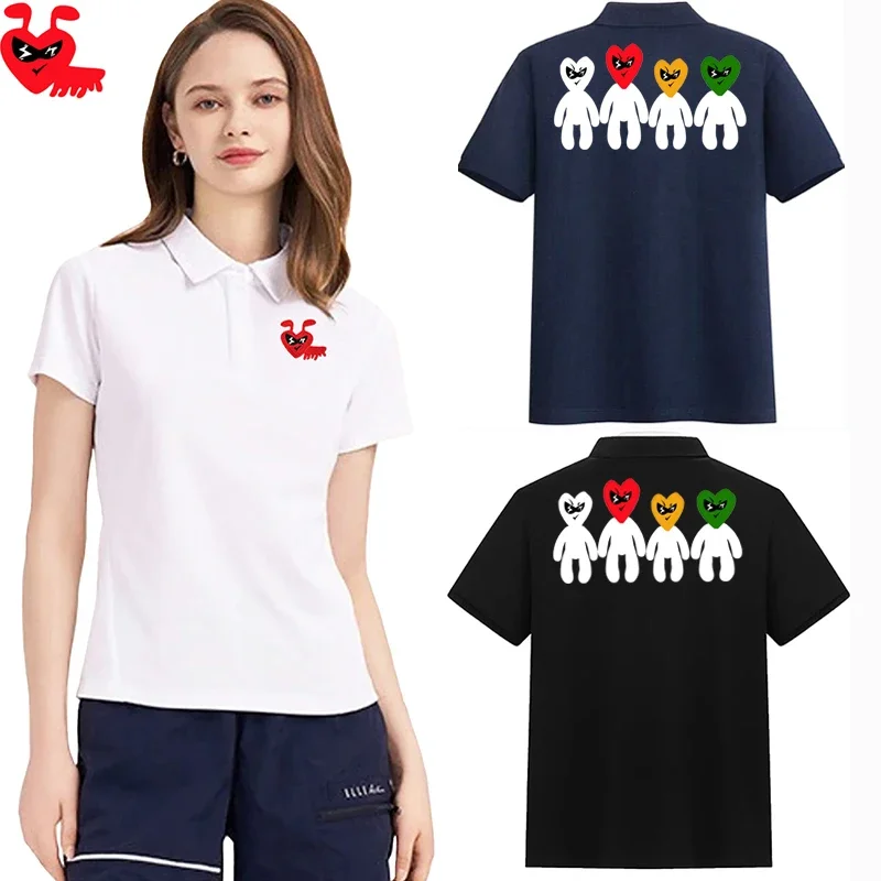 Break Egg Women Polo Shirt Cotton Cartoon Ant Embroidered Multiple Little People Printed Short Sleeve Women Summer Polo Shirt