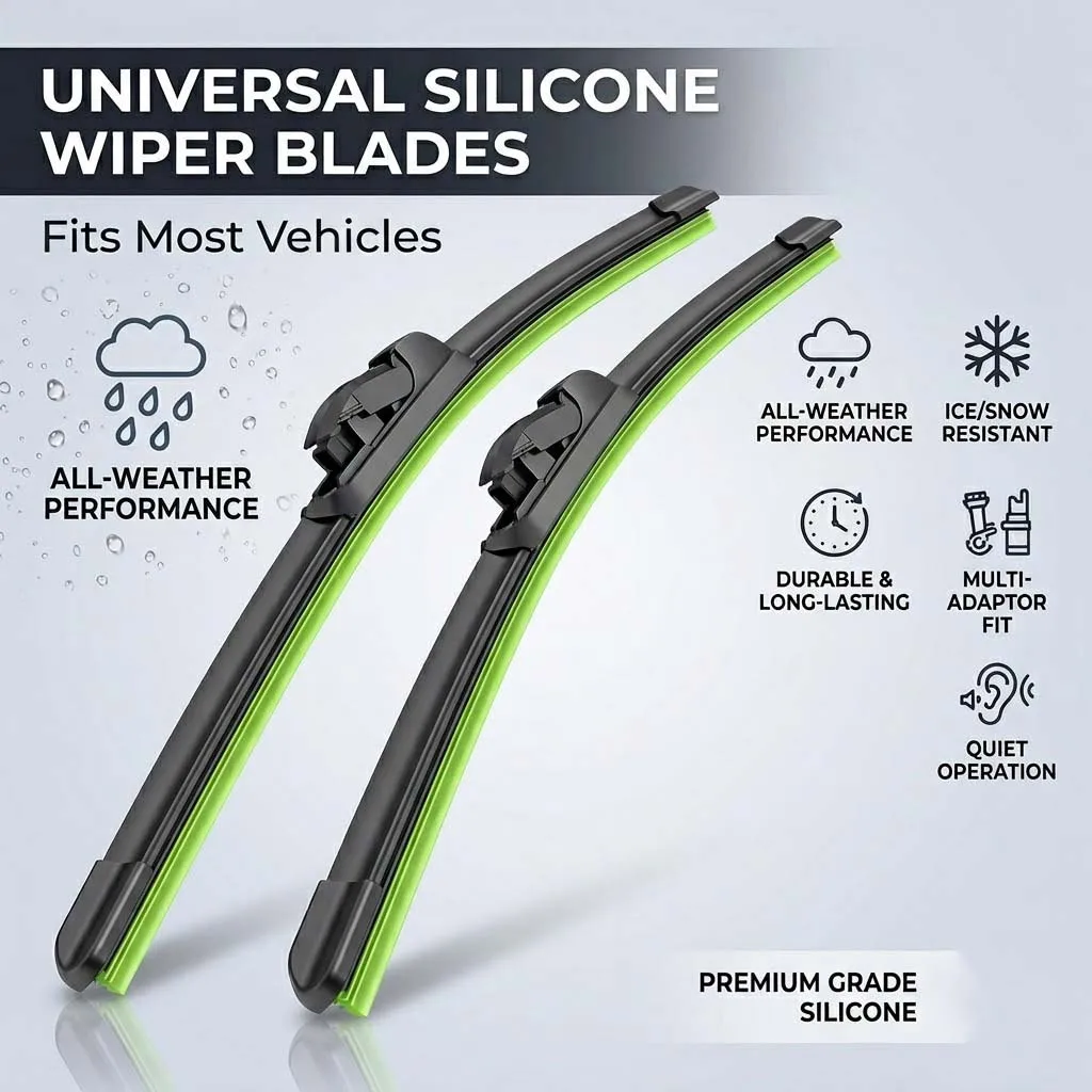 

Universal 2nd Gen Car Wiper Blades Double Rubber J/U Hook Boneless Windshield Wipers for Toyota Corolla Hyundai 14" 16" 18"-26"