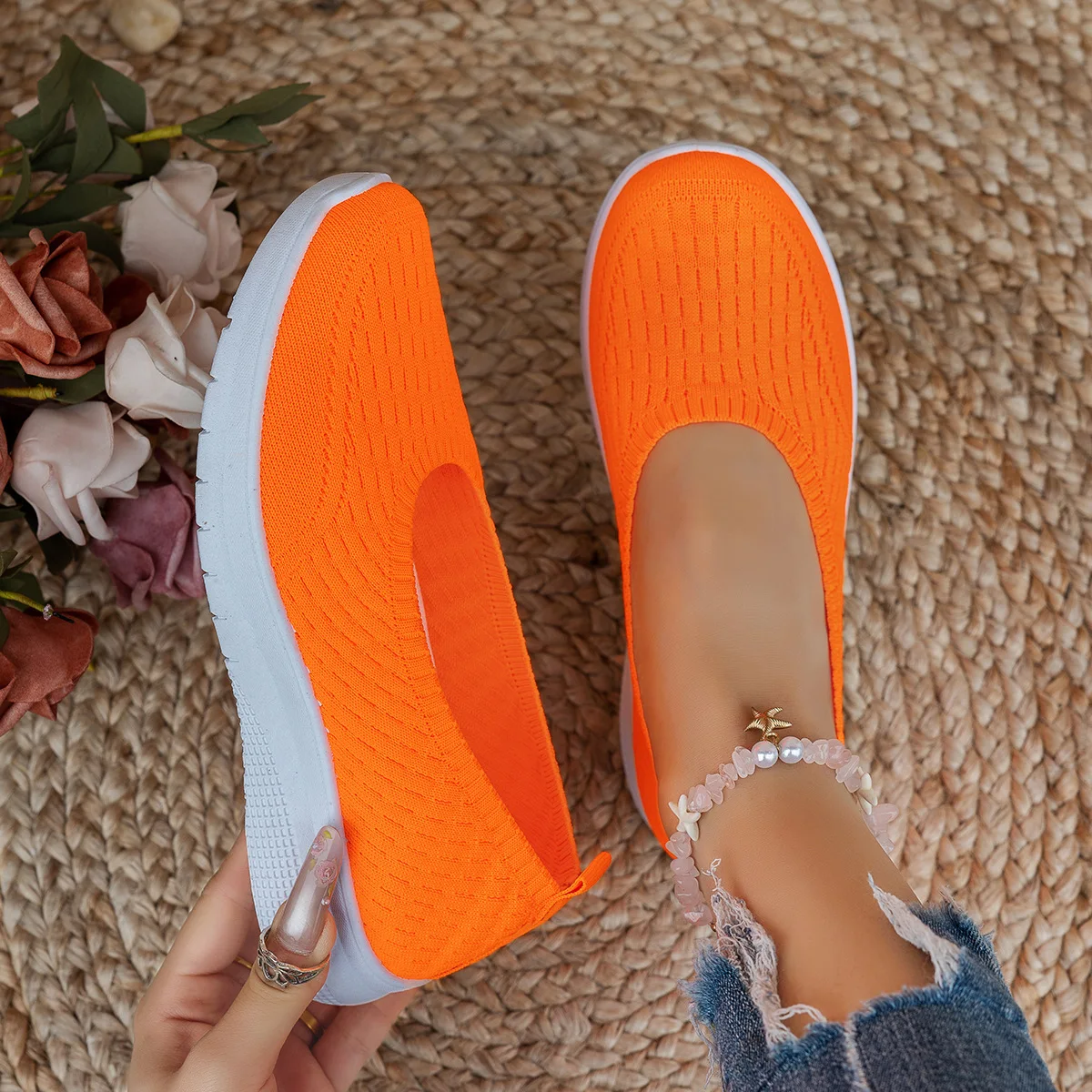 Hohlstrick-Slip-On-Keilsneaker für Damen, atmungsaktiv, rutschfest, weiche Kissensohle, für den täglichen Gebrauch, lässige Mutter-Schuhe – Detail 18