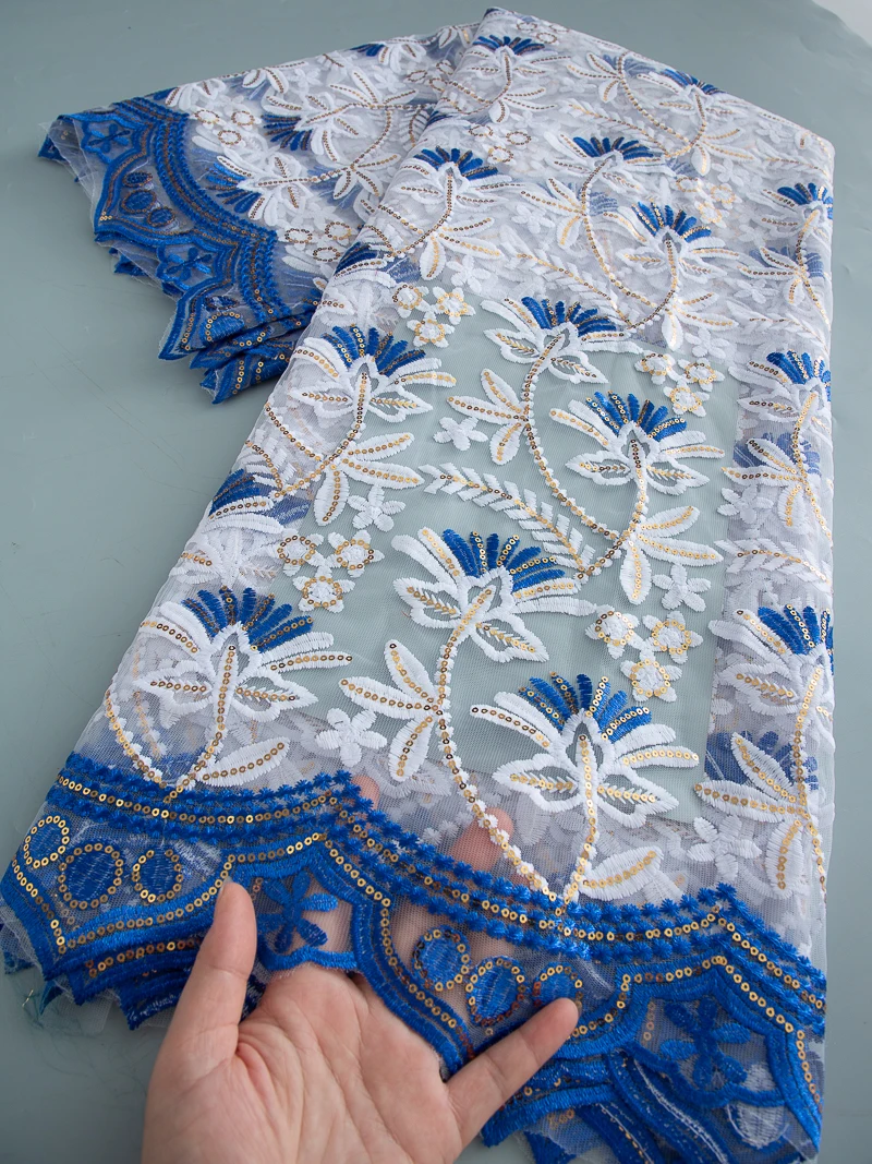 

African Tulle Mesh Lace French Mesh Lace Fabrics with Nigerian Sequins Luxury Embroidered For Women Dresses Sewing,2.5Yards 4534