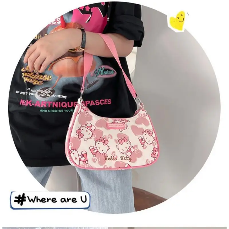 Hello Kitty Girl Armpit Bag Cartoon Backpack Cute Crossbody Bag Sweet Fashion Versatile One Shoulder Printed Bag Kawaii Handbag