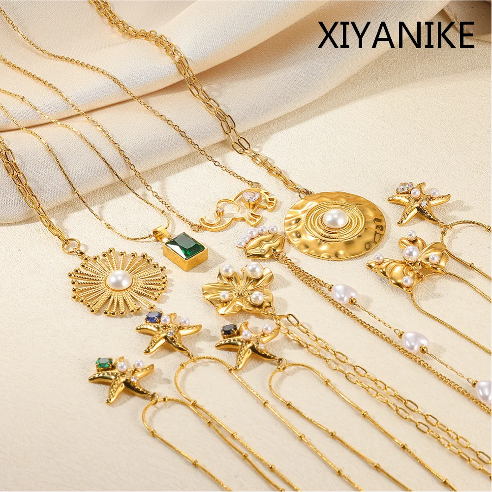 XIYANIKE 316L Stainless Steel Light Luxury Pentagram Zircon Pearl Pendant for Women's Jewelry Non fading Jewelry 2026 Free Gift