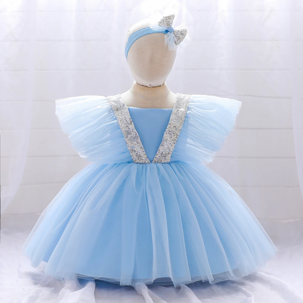 Toddler Bow sequin Baby Girl Party Dress Baptism 1st Birthday Princess Wedding Kids Dresses for Girl Wedding Bridemaid Prom Gown