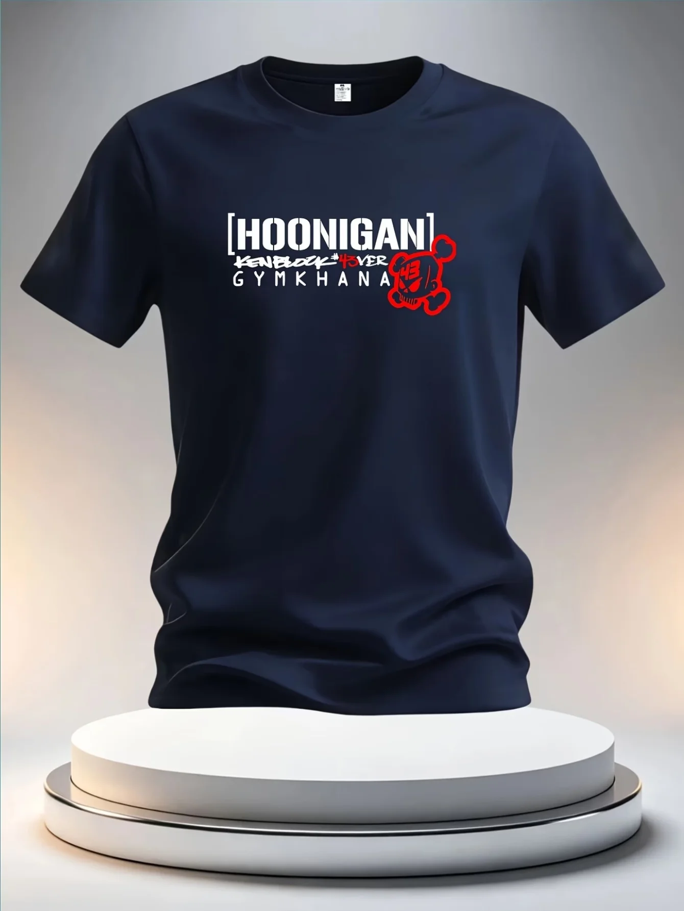 Men's Fashion Street Style Casual Trendy Printed T-Shirt HOONIGAN Ken Block 43 Drift Course Racing Style and Crossbones Pattern