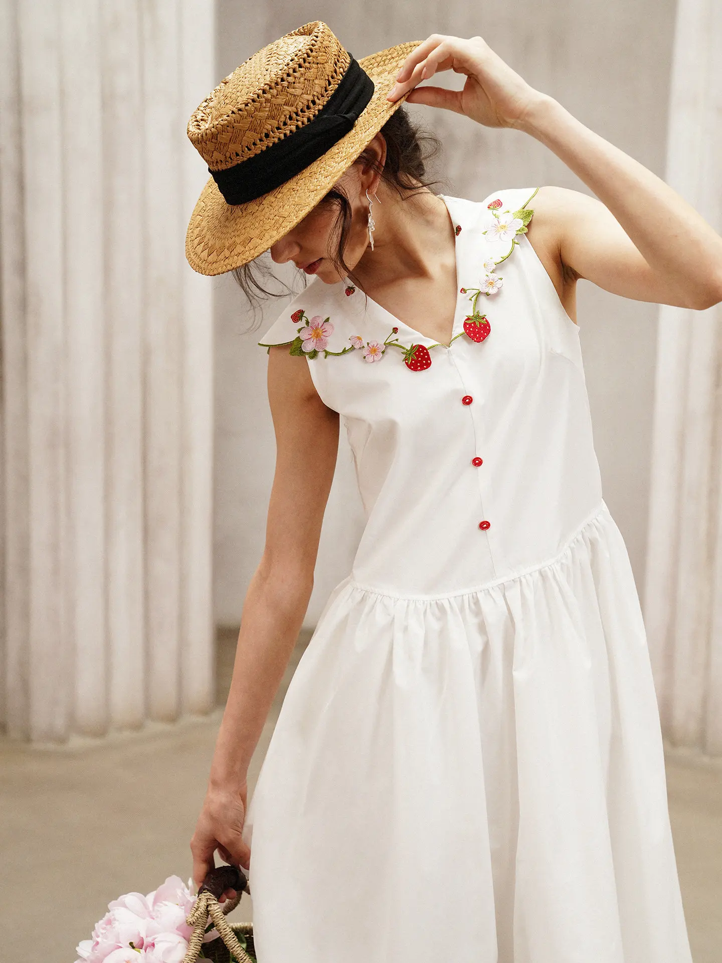 Gaun Panjang Putih Musim Panas - French Vintage Floral Midi Dress ulasan dan harga