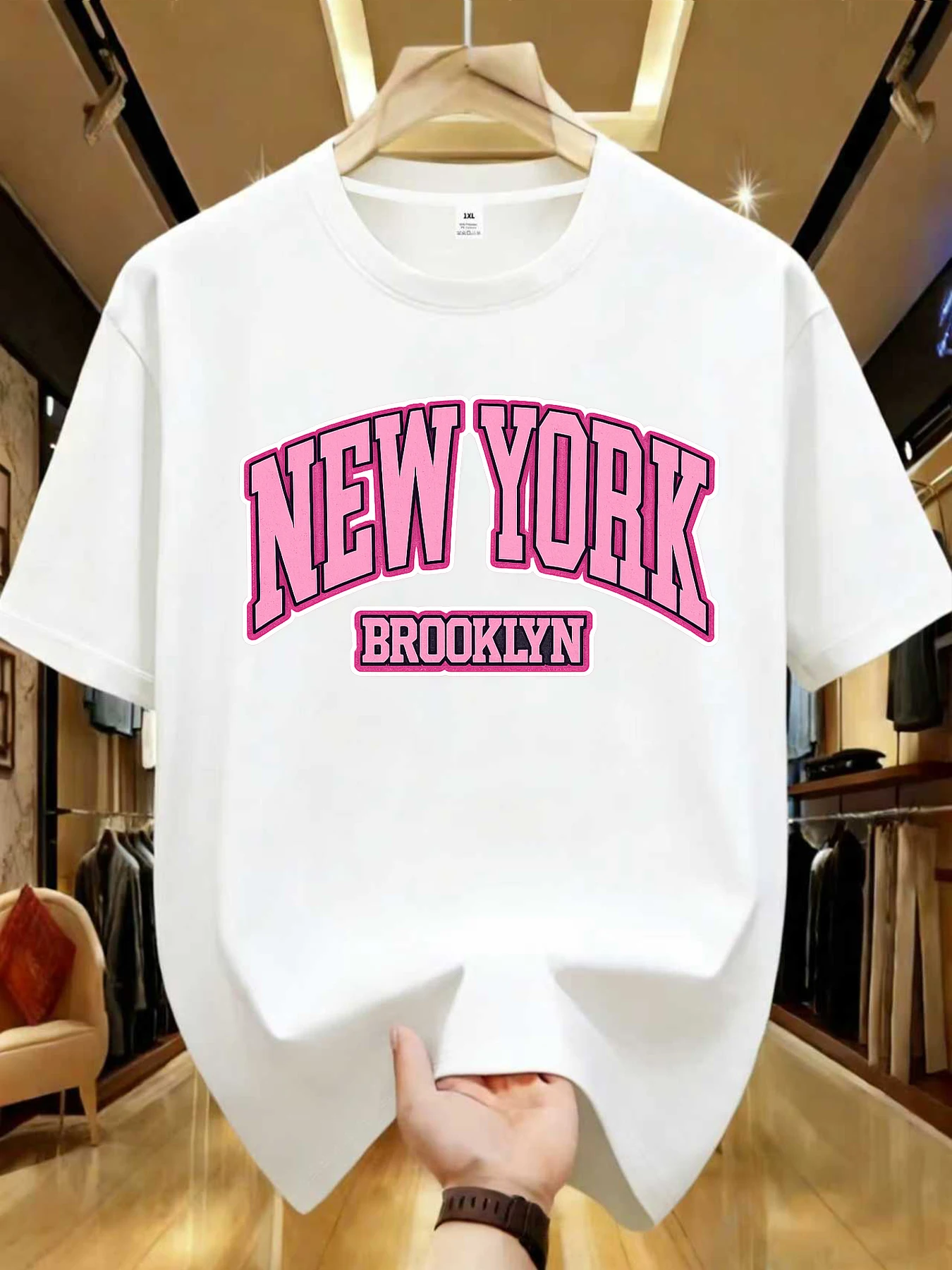 

【WDS0156】Pink letter printed plus size women's round neck T-shirt summer casual short sleeved top street fashion versatile