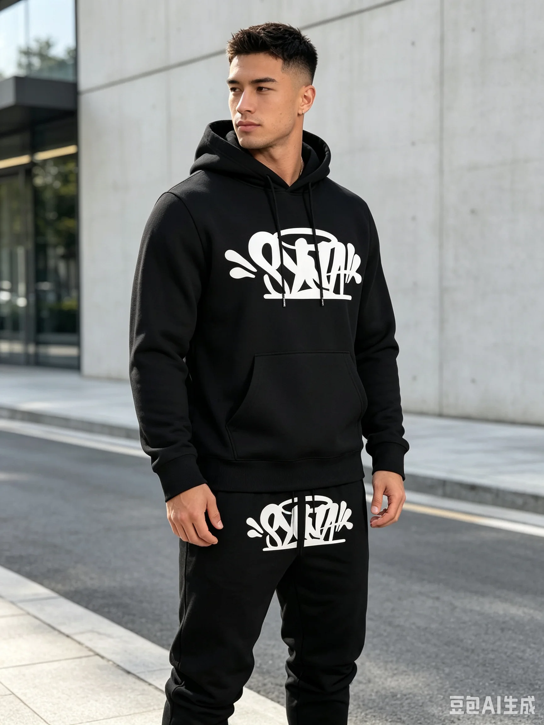 Men Streetwear Hip Hop Hoodie Set Gothic Dark Y2K Chicago Style Fashion Hooded Sweatshirt Thin Drawstring Long Pants Tracksuit