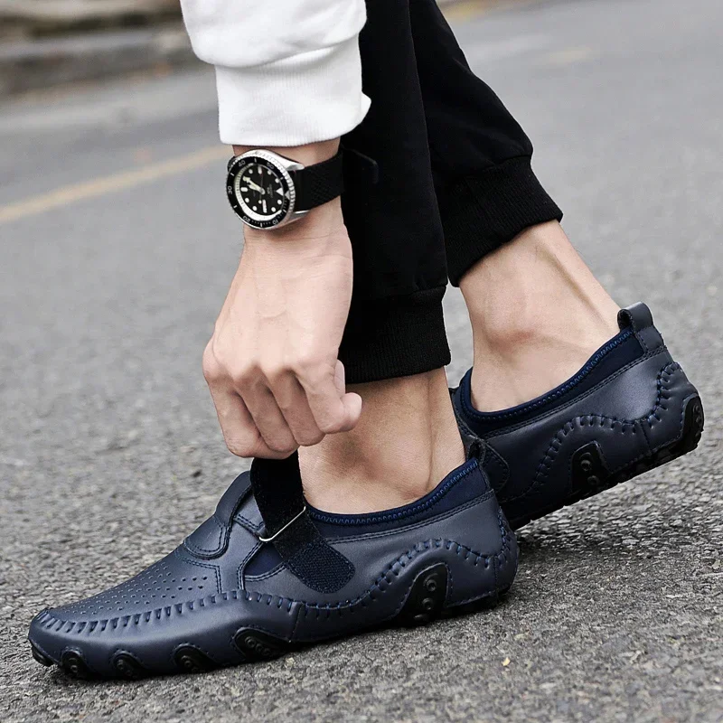 Genuine Leather Men Shoes Casual Italian Hollow Out Men Loafers Summer Breathable Driving Shoes Slip on Moccasins Zapatos Hombre