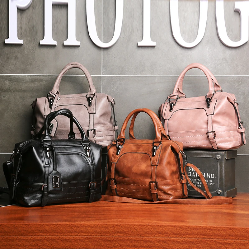 PU Leather Ladies Boston Shoulder Bags Luxury Women Tote Handbags High Quality Female Top Handle Messenger Crossbody Bags