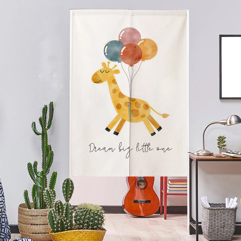 Nordic bonito dos desenhos animados girafa cozinha cortina de linho porta cortinas para o quarto sala estar decoração casa pendurado meia porta cortina