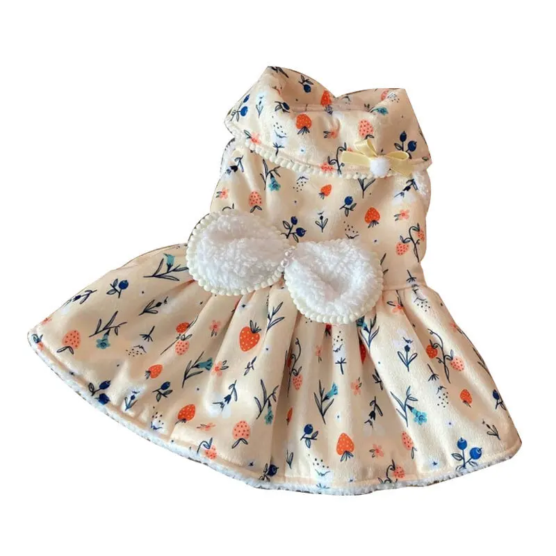 Autumn Winter Warm Thick Dog Clothes Bow Skirt Cute Sweet Cat puppy Dress Pet Clothes For Teddy Yorkie Chihuahua Pet Accessories