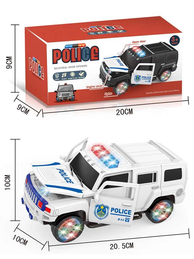 Carros de polícia de alta simulação para crianças, modelo SUV elétrico, música com luzes, brinquedos infantis, presentes de aniversário para meninos