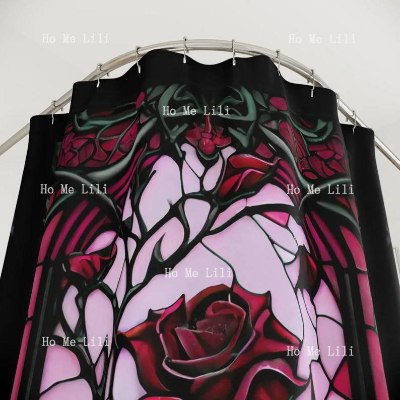 Gothic Stained Glass Rose Halloween Shower Curtain Halloween Spooky Decor Haunted Bathroom