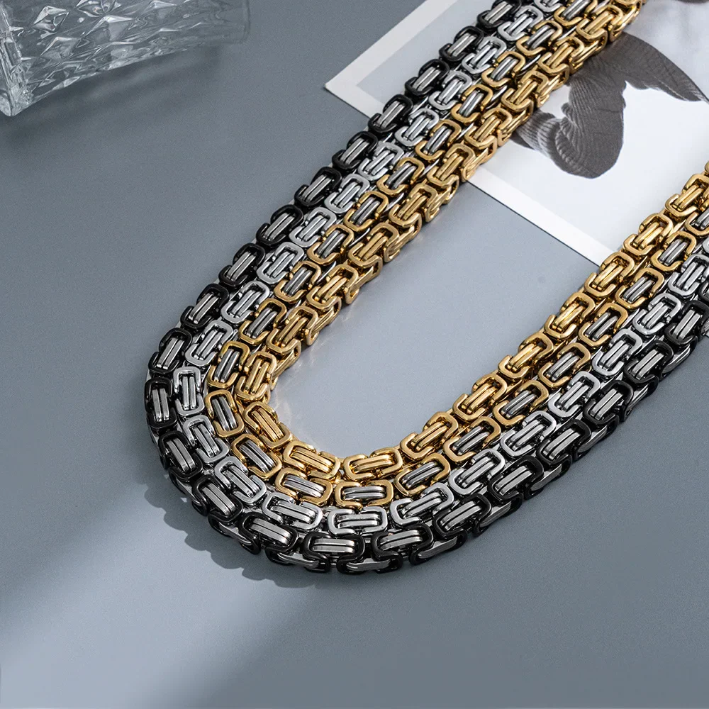 

8mm Flat Double Link Chain Trend Men Women Stainless Steel Necklace Punk Rock Chunky Choker Accessories Party Gifts
