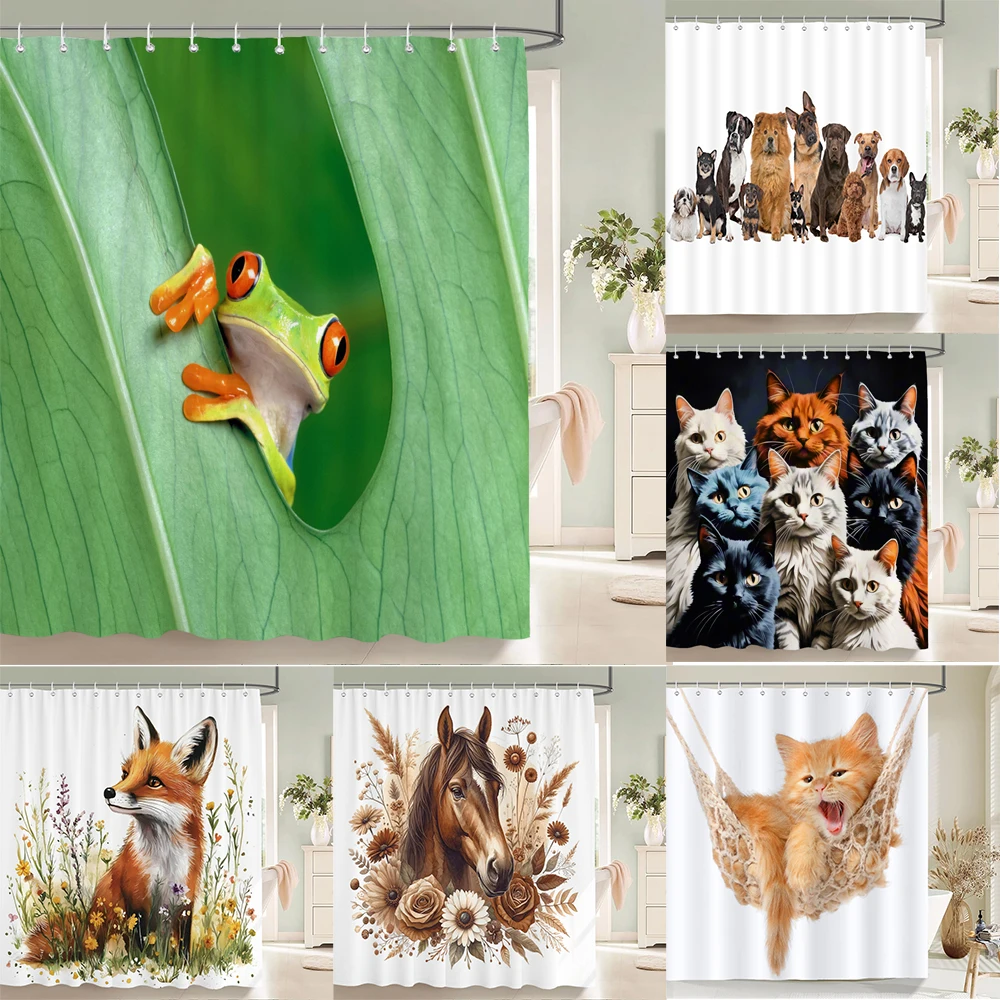 

Green Frog Cute Shower Curtain Bathroom Funny Cartoon Waterproof Bath Curtain Polyester Fabric Dafield Bath Screen With 12 Hooks
