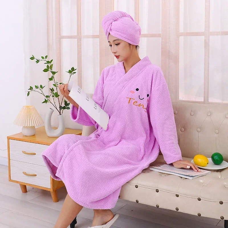 Plus Size Men Women Winter Thermal Long Bathrobe Lovers Thick Warm Coral Fleece Kimono Bath Robe