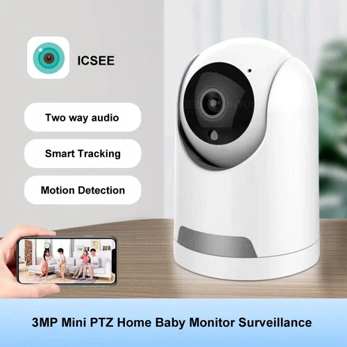 ICSEE Mini cámara Wifi FHD 3MP Color visión nocturna Audio bidireccional seguimiento automático uso interior Monitor de bebé cámara de seguridad inalámbrica