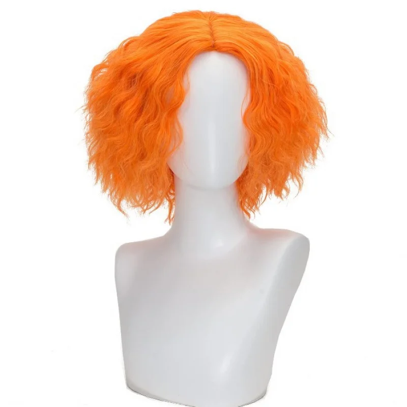 

Новый аниме средний пробор афро оранжевый маленький вьющийся пушистый парик Хэллоуин косплей